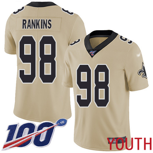 New Orleans Saints Limited Gold Youth Sheldon Rankins Jersey NFL Football #98 100th Season Inverted Legend Jersey->youth nfl jersey->Youth Jersey